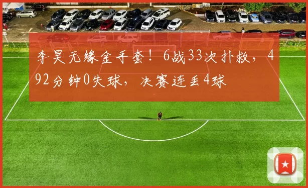 李昊无缘金手套！6战33次扑救，492分钟0失球，决赛连丢4球